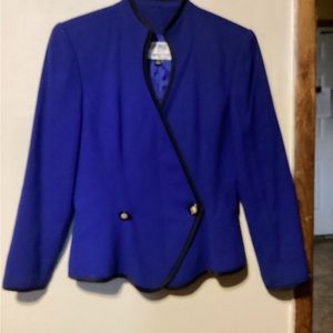 Women’s Kasper Wool Suit Jacket. Size10. Royal Blue with Black Trim.